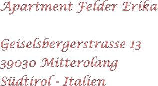 Apartment Felder Erika  Geiselsbergerstrasse 13 39030 Mitterolang S�dtirol - Italien